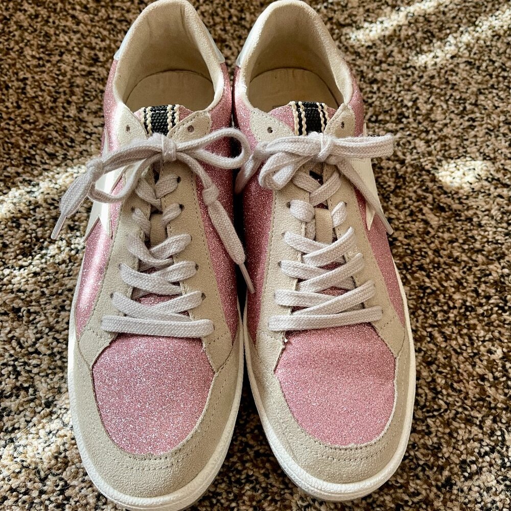 SHUSHOP PAZ Pink Star Glitter Lace-Up Sneaker Women's sz 8.5